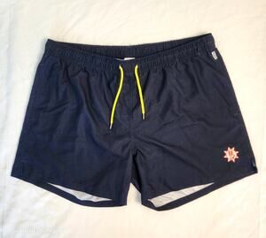 Happy Socks Men's Swim Trunks XXL Navy Blue Lined Board Shorts Sun Logo